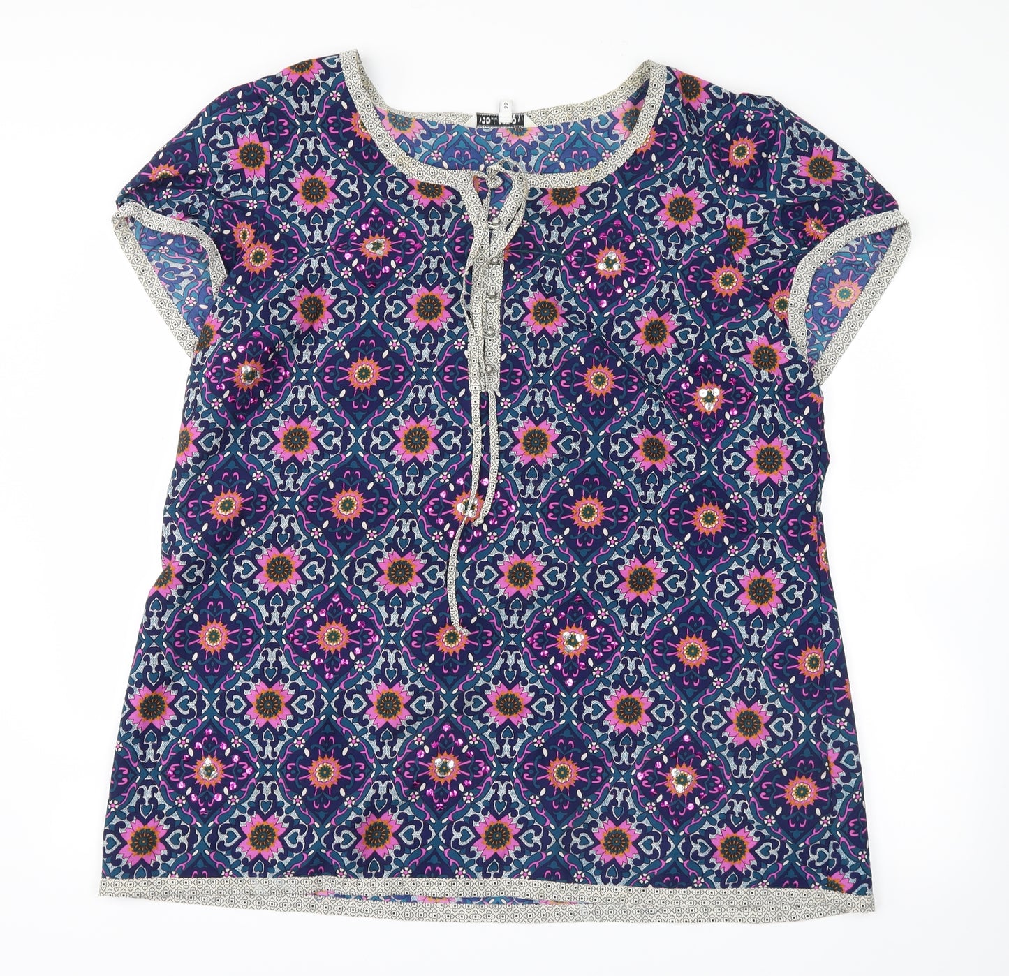 Debenhams Womens Blue Floral  Basic Blouse Size 18