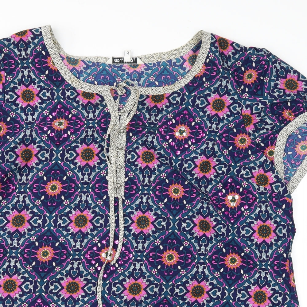 Debenhams Womens Blue Floral  Basic Blouse Size 18