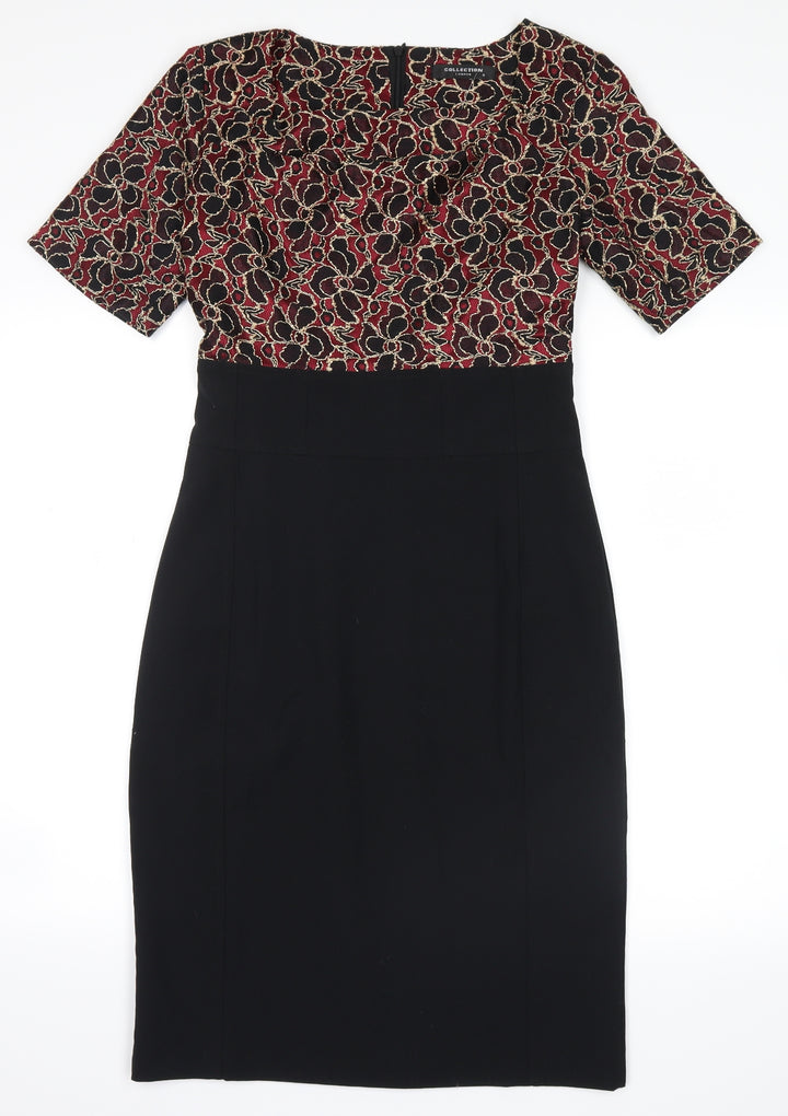 collection london Womens Black Floral Shirt Dress Size 8