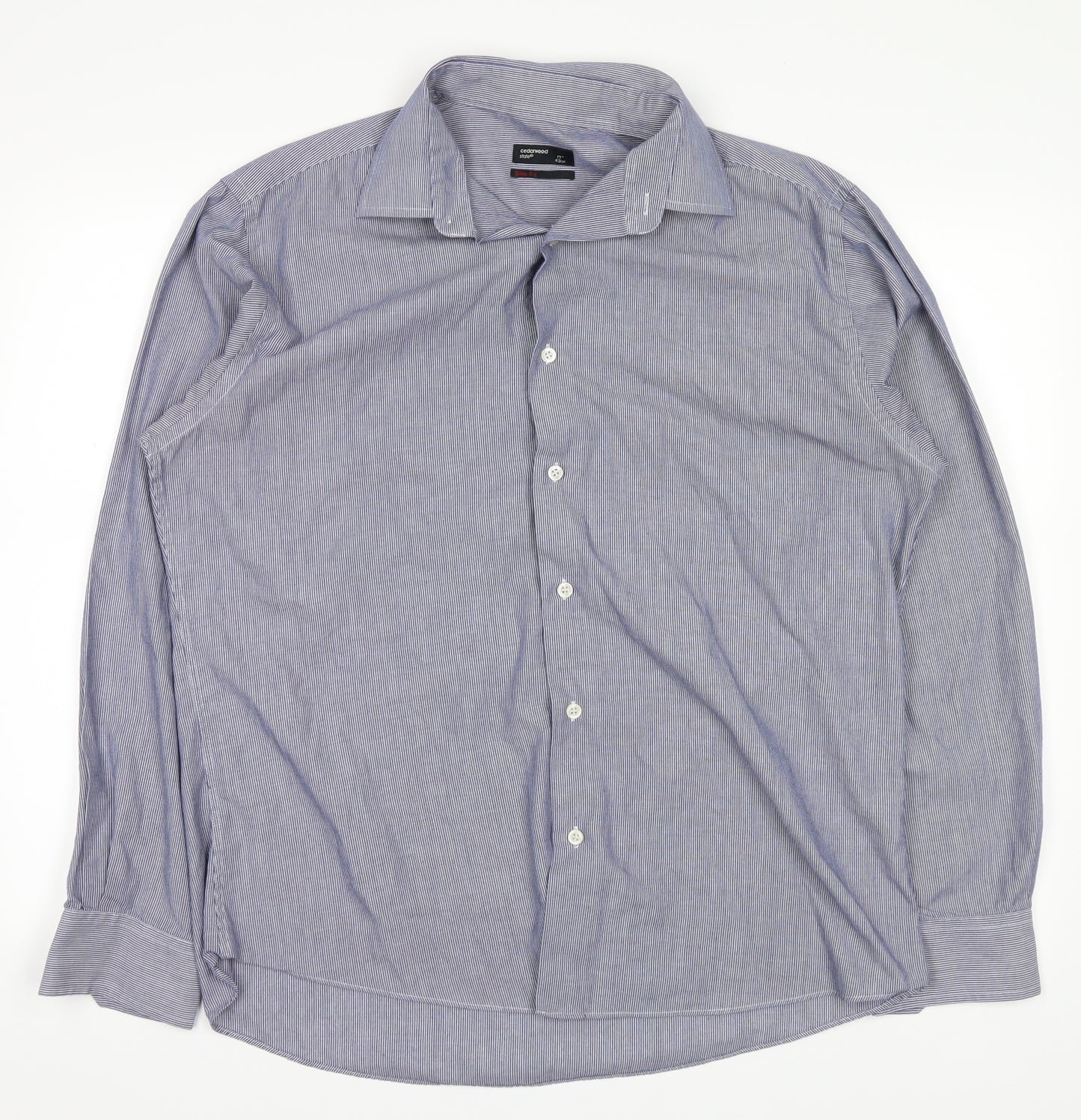 cedarwood Mens Blue Striped   Button-Up Size 15