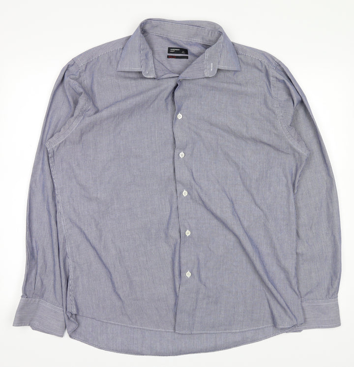 cedarwood Mens Blue Striped   Button-Up Size 15