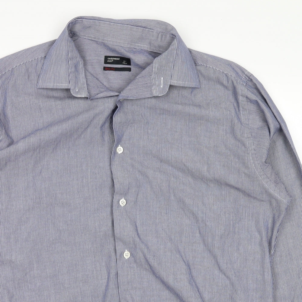 cedarwood Mens Blue Striped   Button-Up Size 15