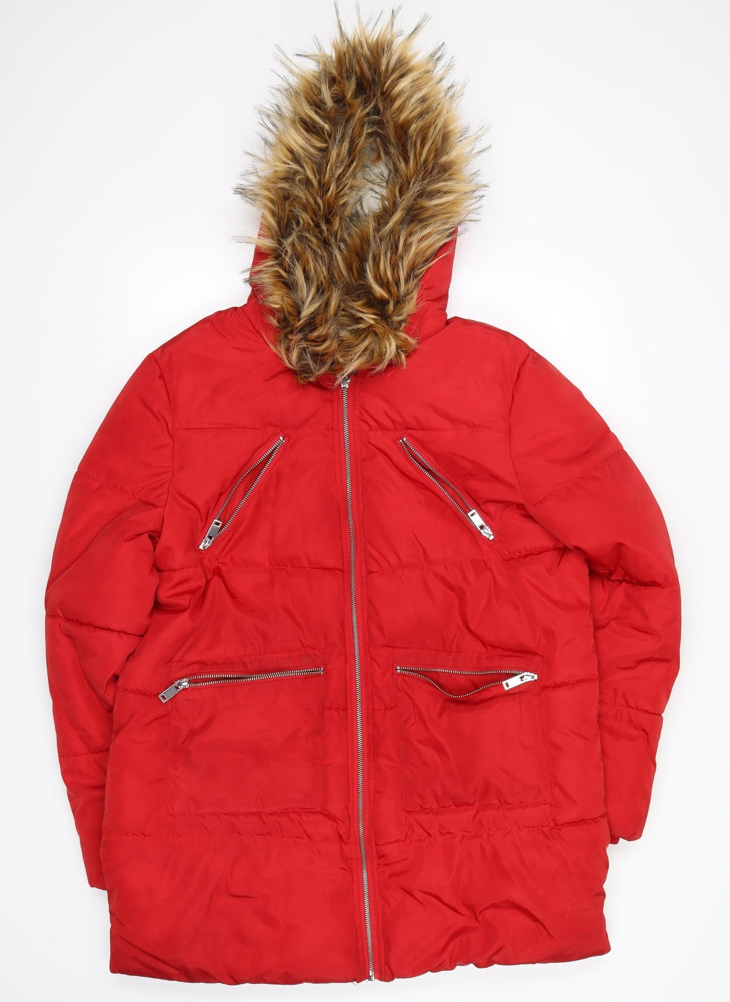 New Look Womens Red   Puffer Jacket Coat Size 14