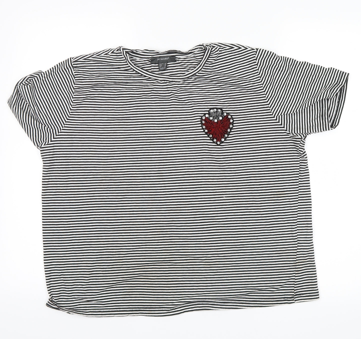 Primark Womens Black Striped  Cropped T-Shirt Size 18  - heart