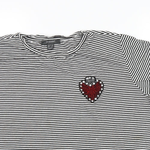 Primark Womens Black Striped  Cropped T-Shirt Size 18  - heart