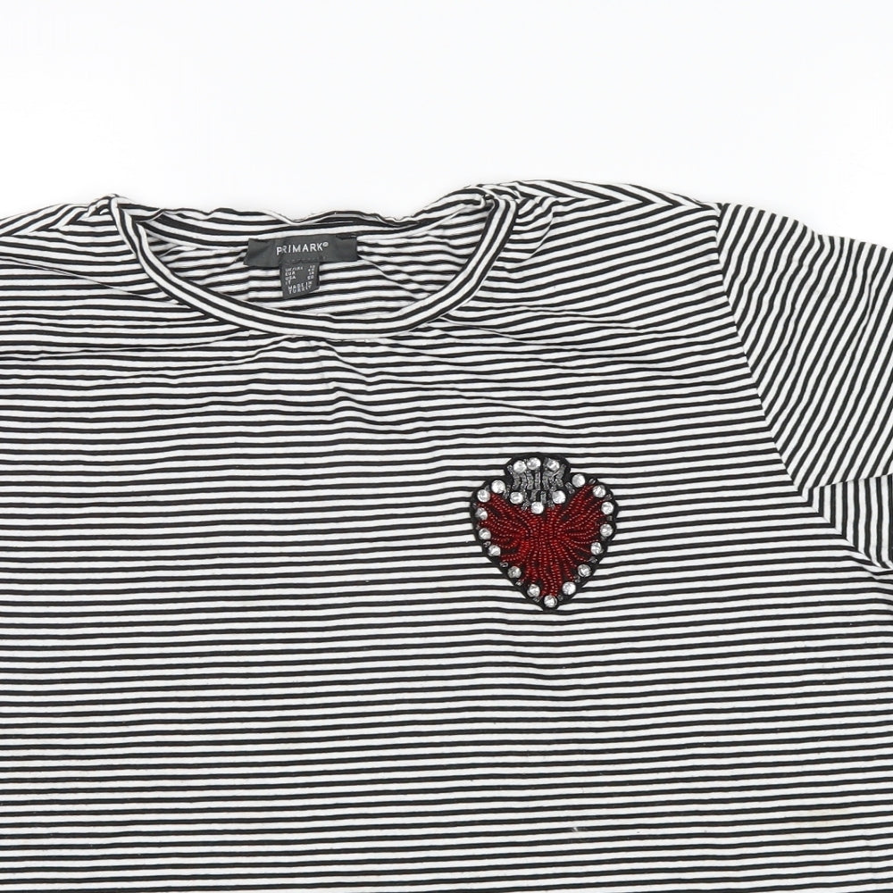Primark Womens Black Striped  Cropped T-Shirt Size 18  - heart