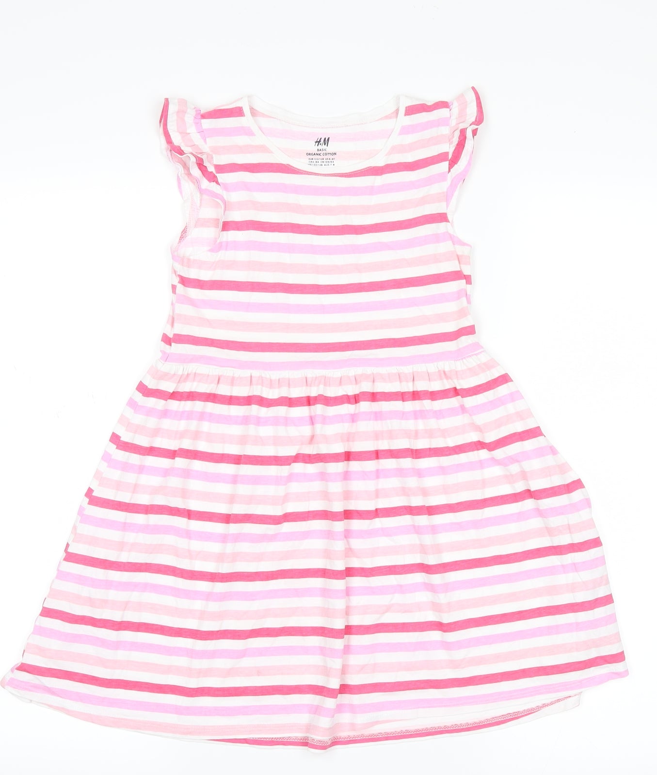 H&M Girls Pink Striped  T-Shirt Dress  Size 7 Years