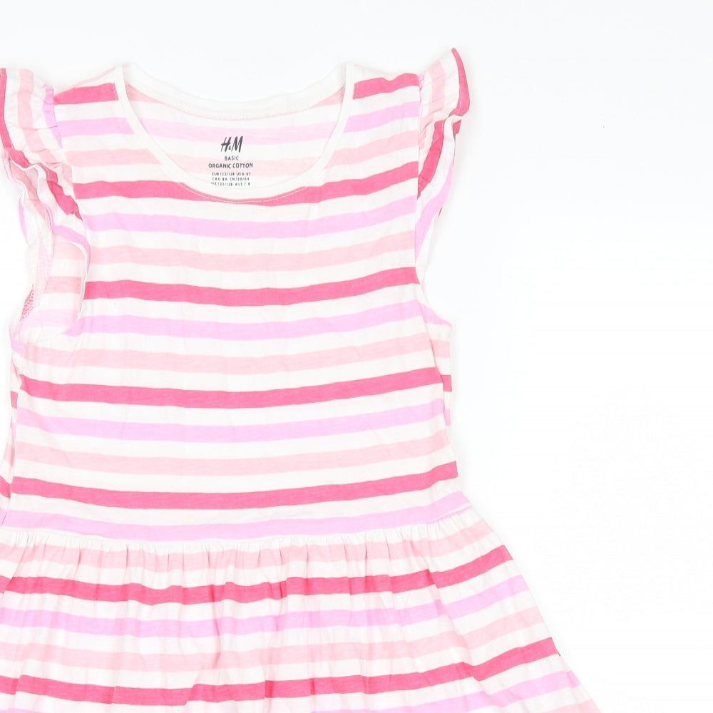 H&M Girls Pink Striped  T-Shirt Dress  Size 7 Years