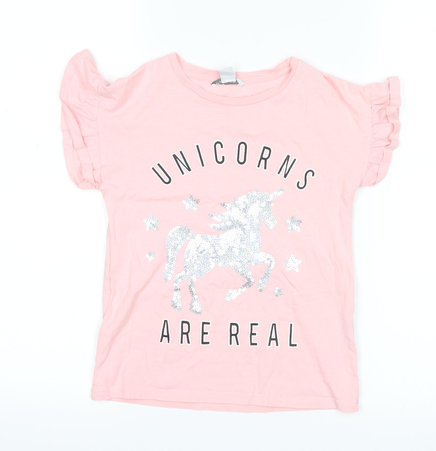 Primark Girls Pink  Microfibre Basic T-Shirt Size 7-8 Years  - unicorns are real