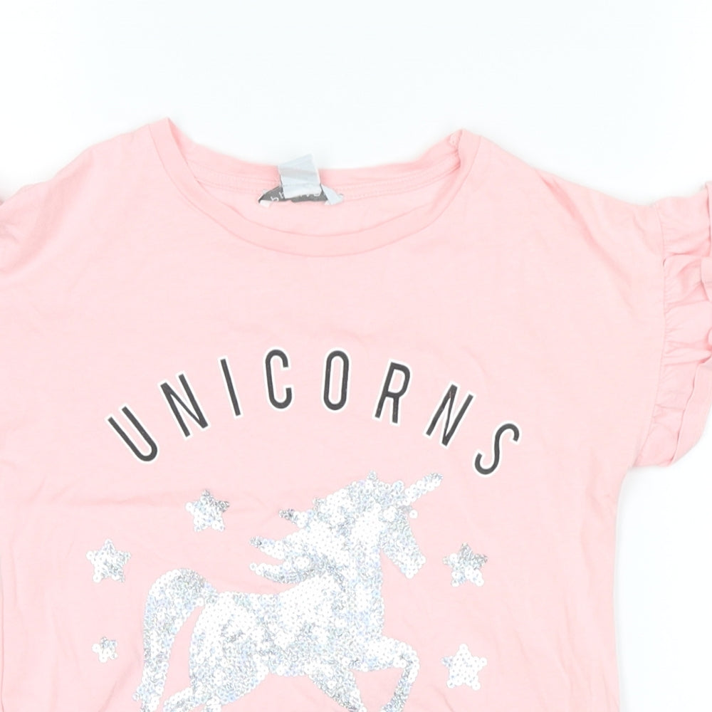 Primark Girls Pink  Microfibre Basic T-Shirt Size 7-8 Years  - unicorns are real