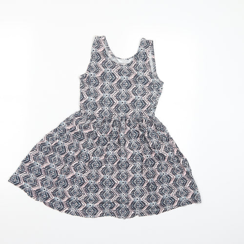 Primark Girls Blue Geometric  A-Line  Size 8-9 Years