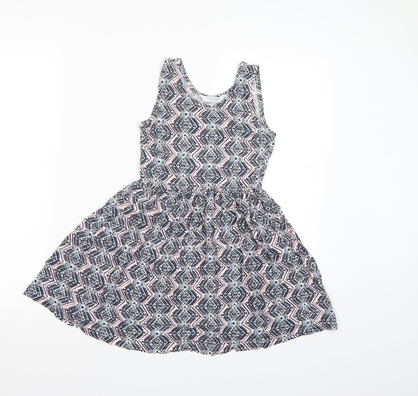 Primark Girls Blue Geometric  A-Line  Size 8-9 Years