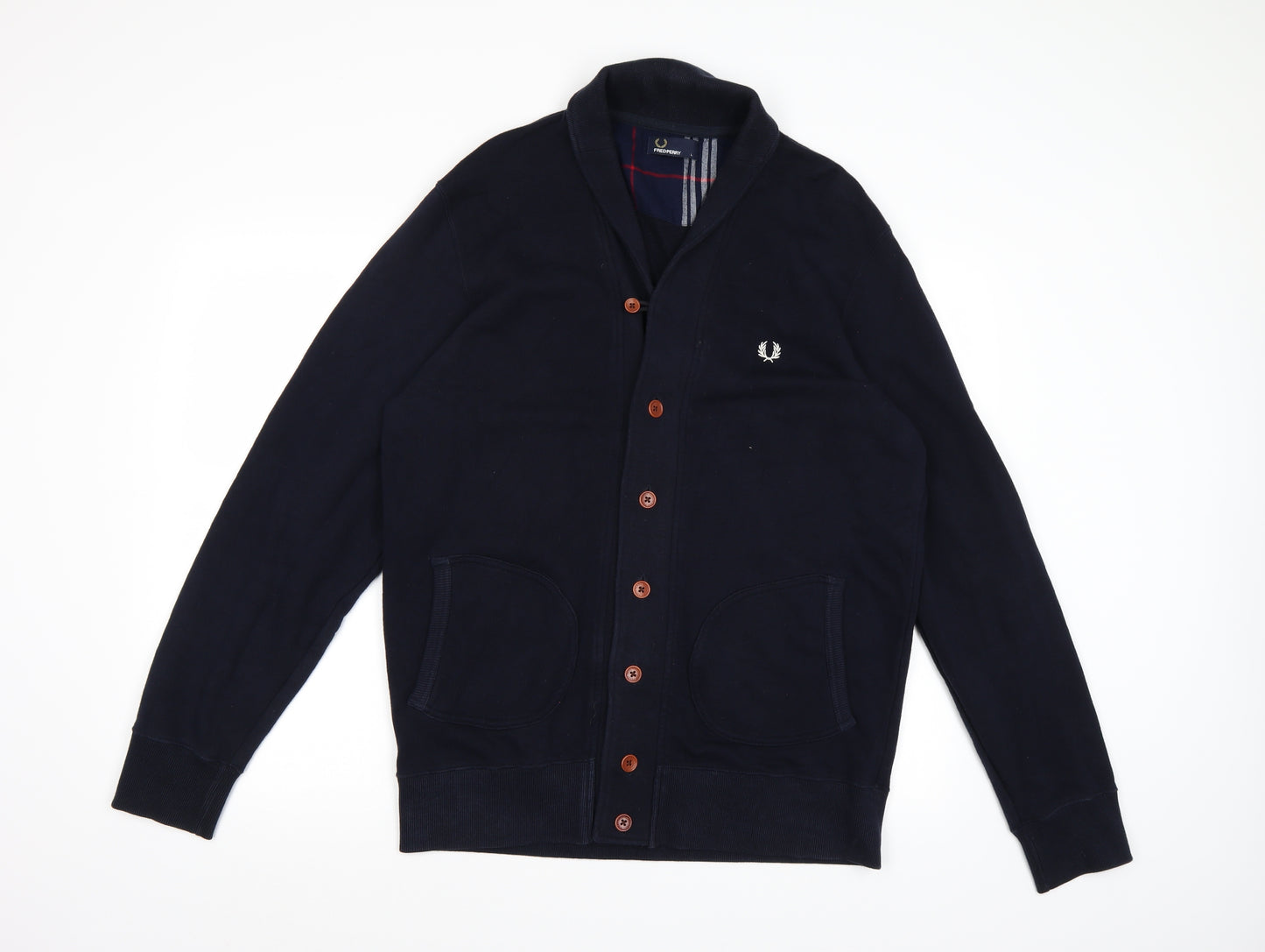 Fred Perry Mens Blue  Jersey Cardigan Jumper Size L