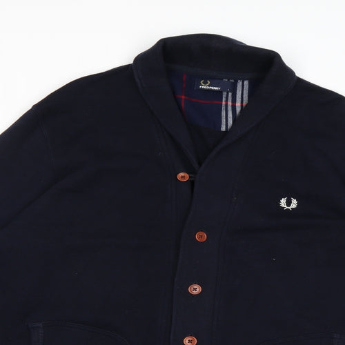 Fred Perry Mens Blue  Jersey Cardigan Jumper Size L