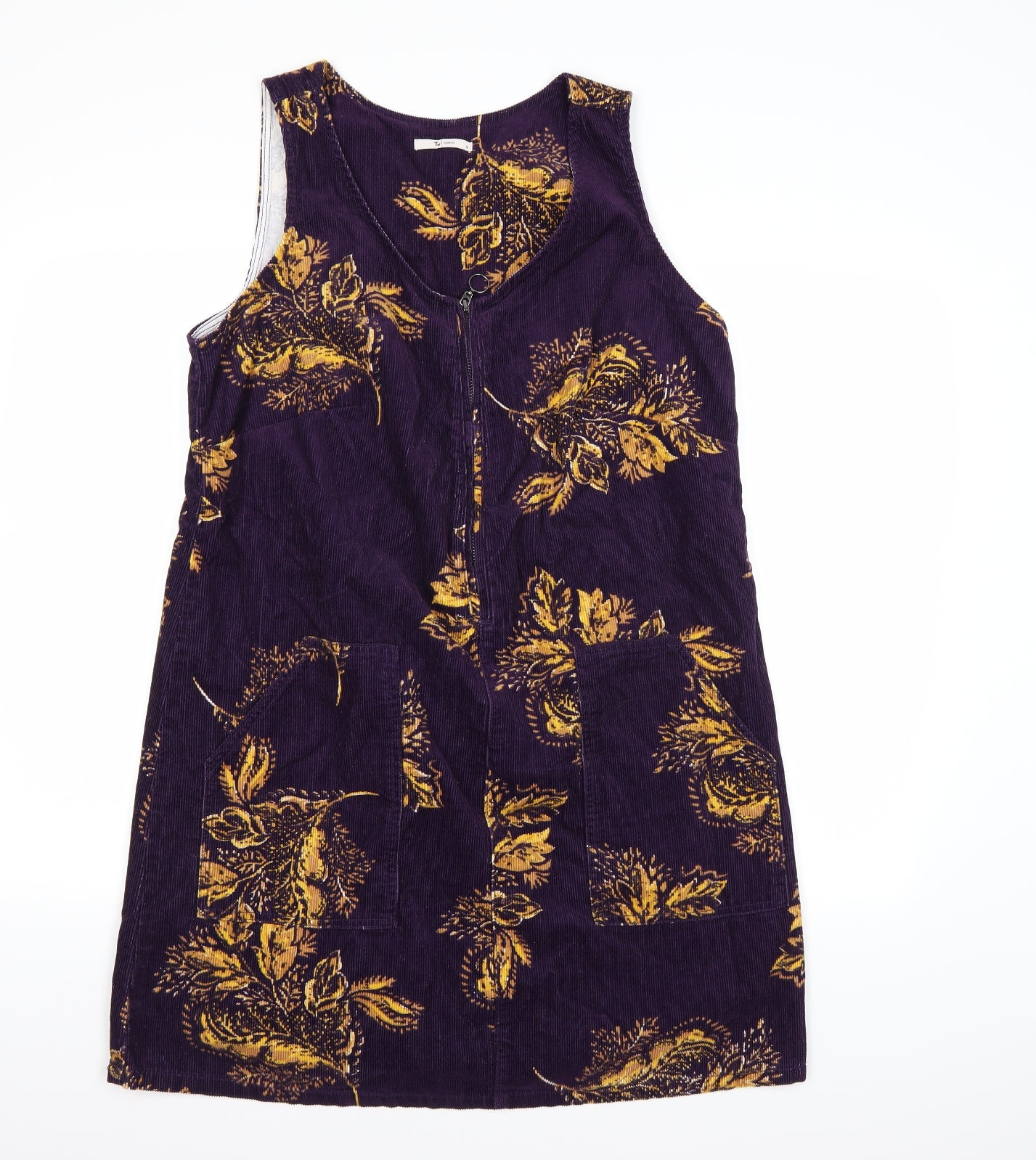 TU Womens Purple Floral Corduroy Pinafore/Dungaree Dress  Size 16