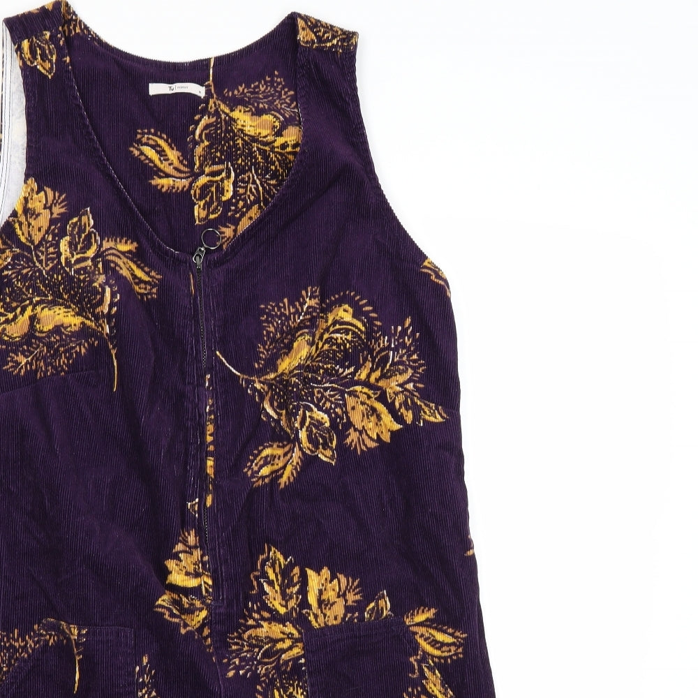 TU Womens Purple Floral Corduroy Pinafore/Dungaree Dress  Size 16