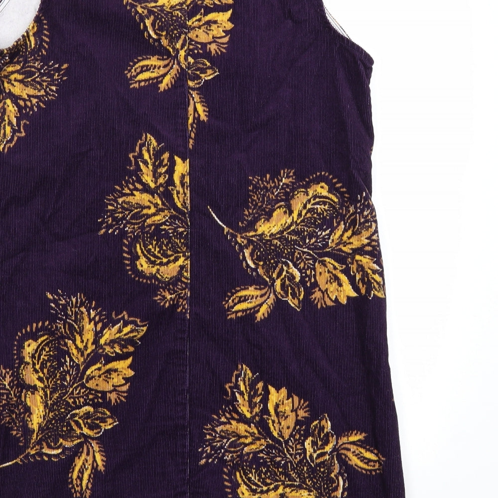 TU Womens Purple Floral Corduroy Pinafore/Dungaree Dress  Size 16