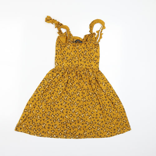 PRETTYLITTLETHING Womens Yellow Floral  A-Line  Size 10