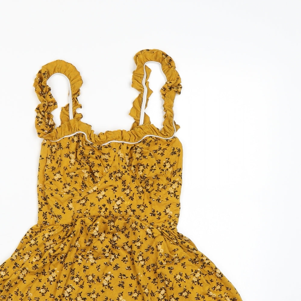 PRETTYLITTLETHING Womens Yellow Floral  A-Line  Size 10