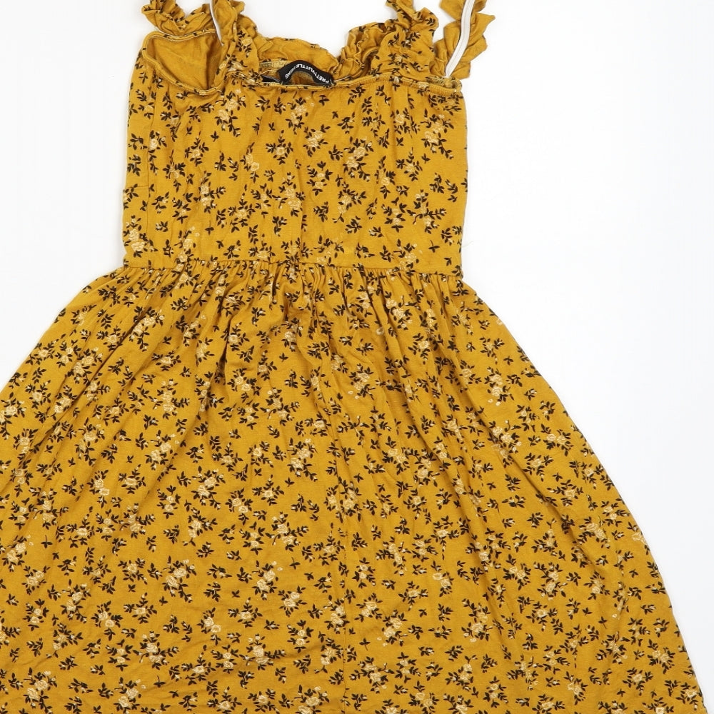 PRETTYLITTLETHING Womens Yellow Floral  A-Line  Size 10