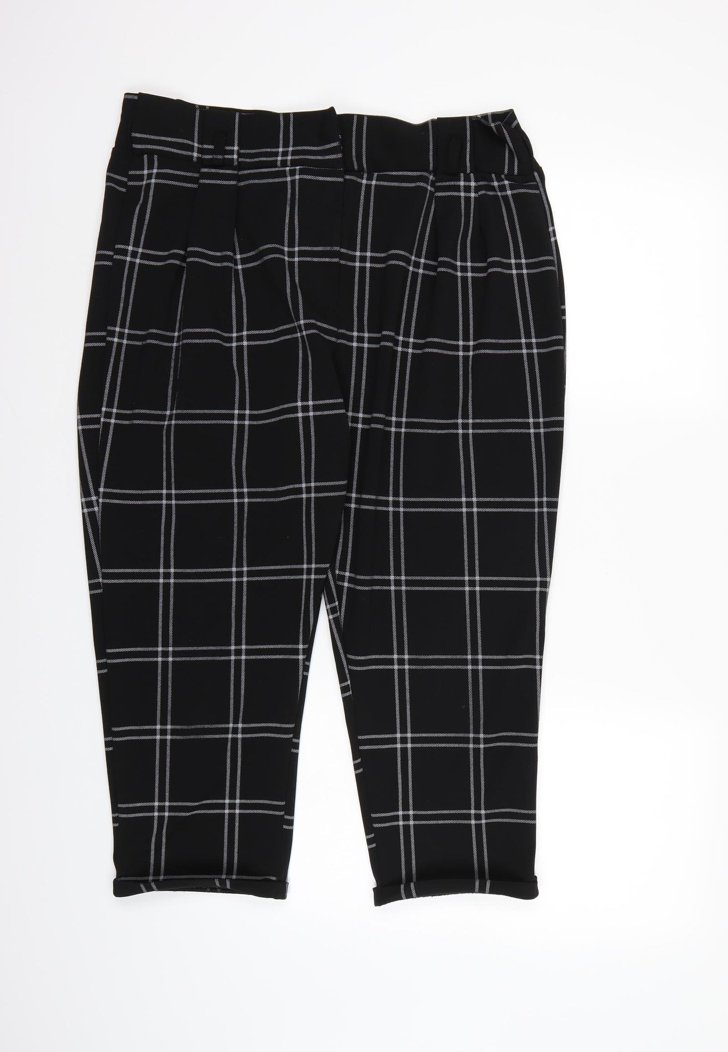 Primark Womens Black Check Rayon Cropped Trousers Size 16 L21 in
