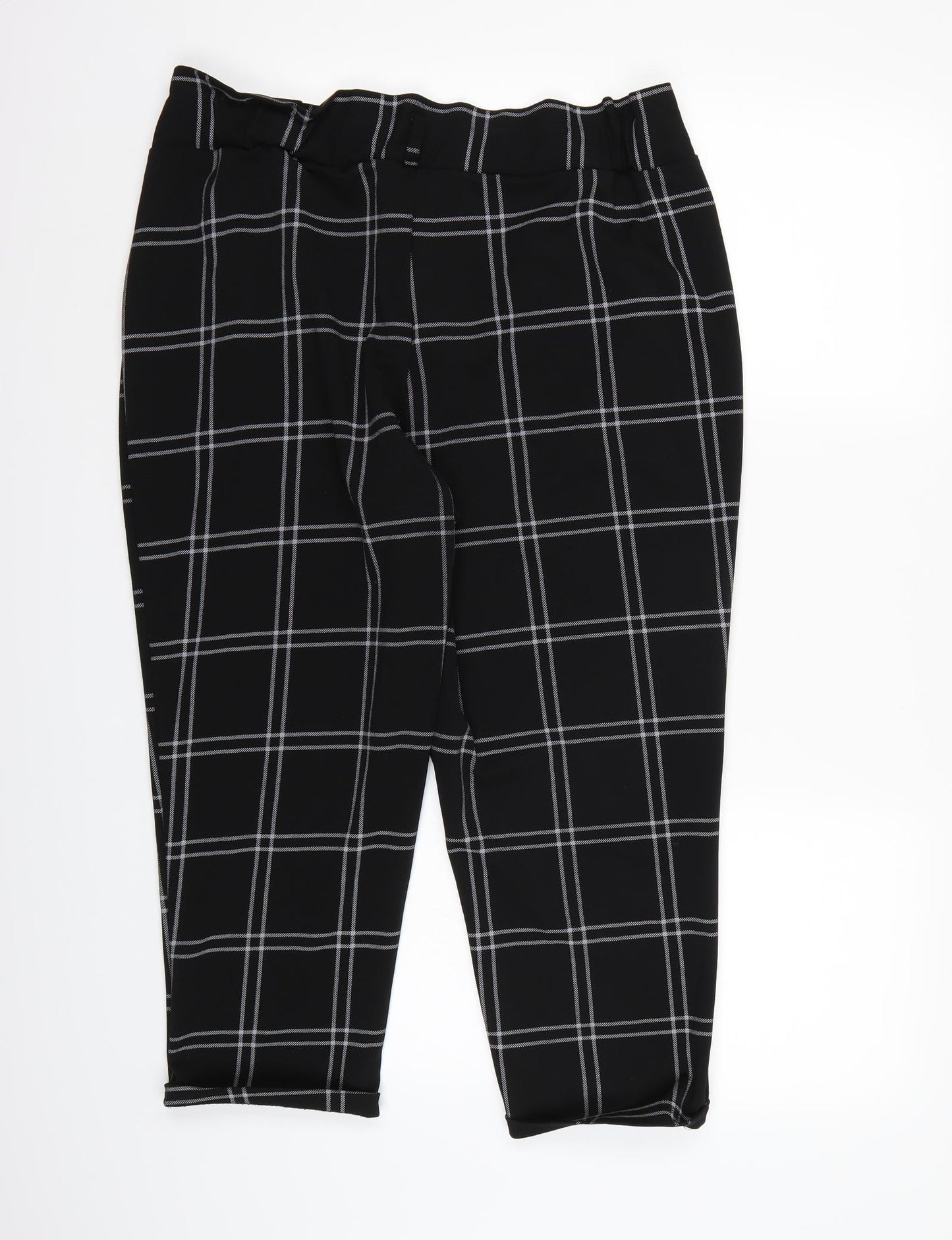 Primark Womens Black Check Rayon Cropped Trousers Size 16 L21 in