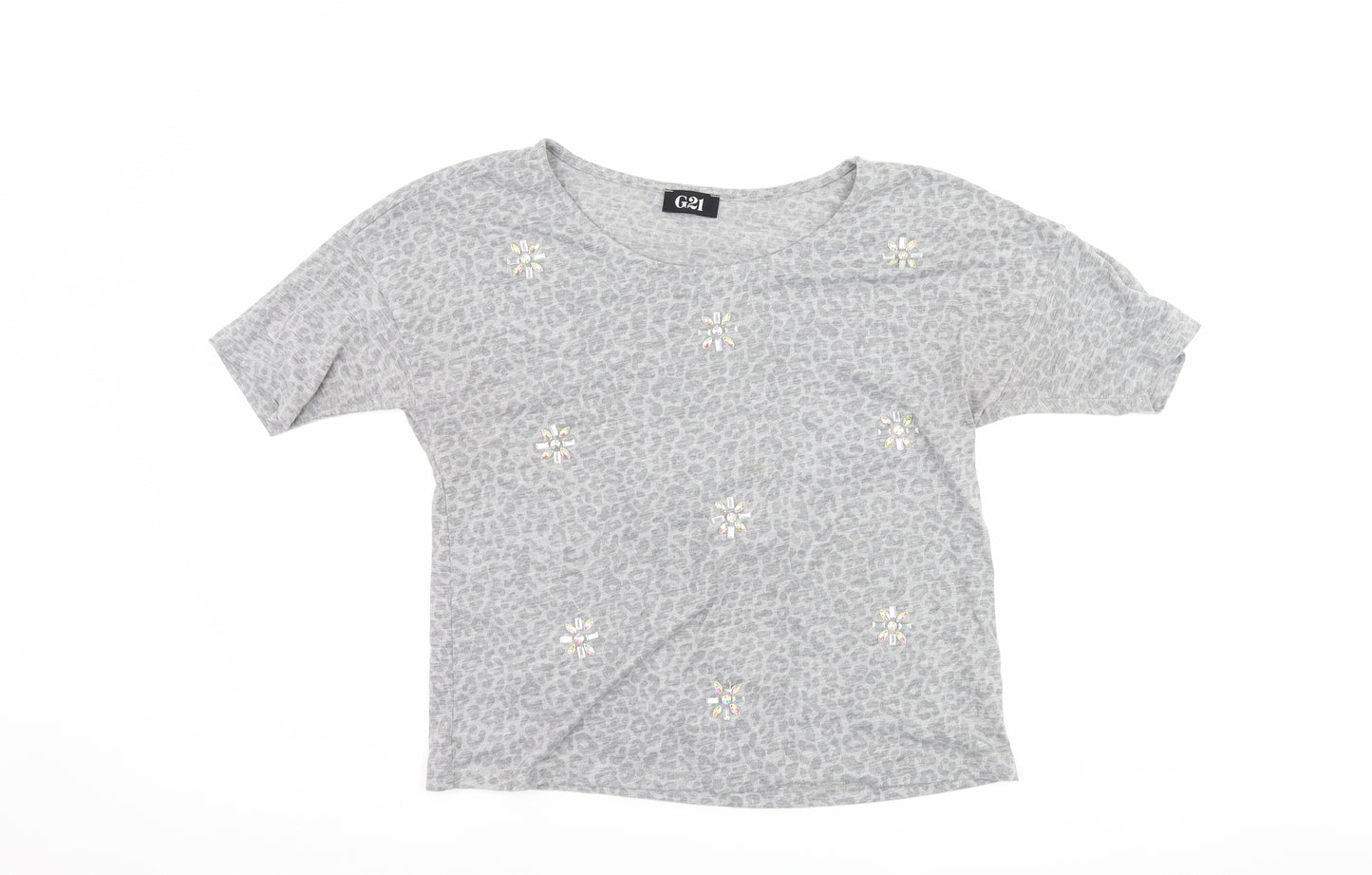 George Womens Grey Animal Print  Basic T-Shirt Size 10