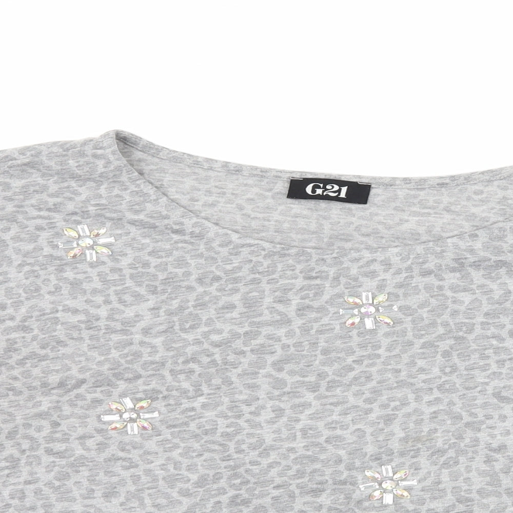 George Womens Grey Animal Print  Basic T-Shirt Size 10