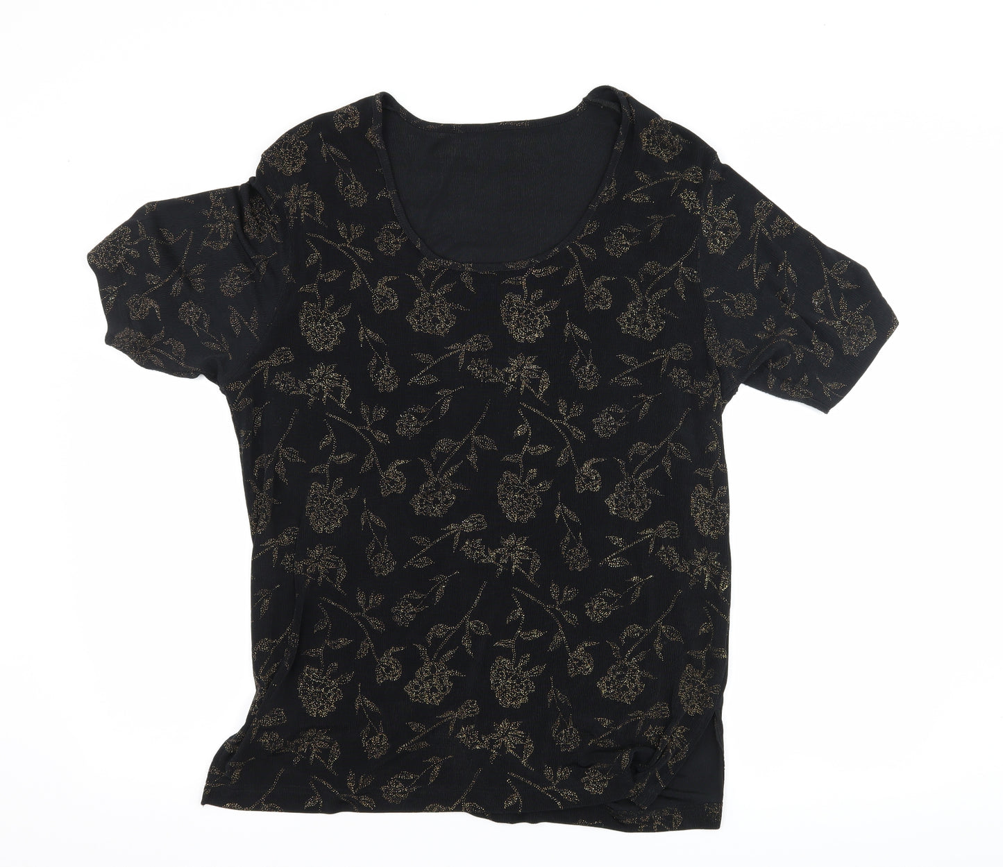 Hamells Womens Black Floral  Basic T-Shirt Size M