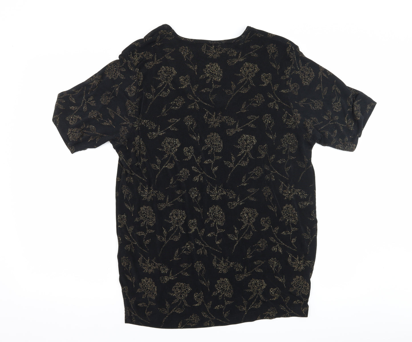 Hamells Womens Black Floral  Basic T-Shirt Size M