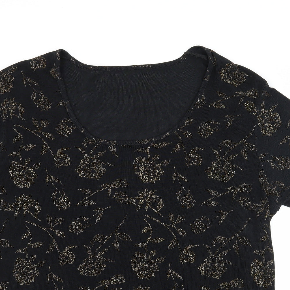 Hamells Womens Black Floral  Basic T-Shirt Size M