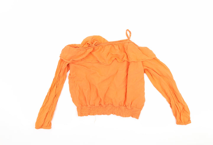 H&M Girls Orange Basic T-Shirt Size 14 Years - Cut Out Shoulder