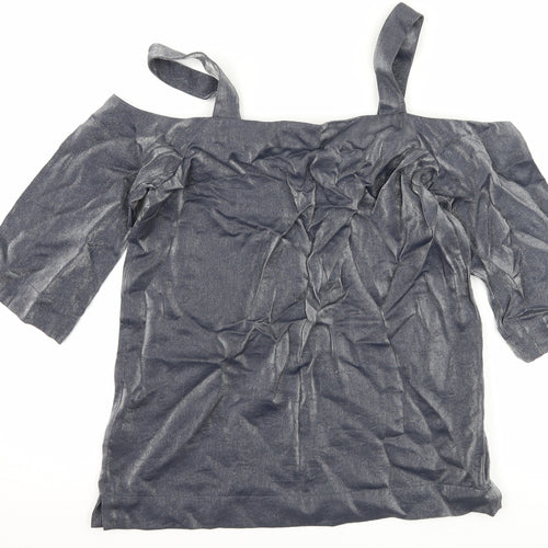 NEXT Womens Silver   Basic T-Shirt Size 8  - Cut Out Shoulder