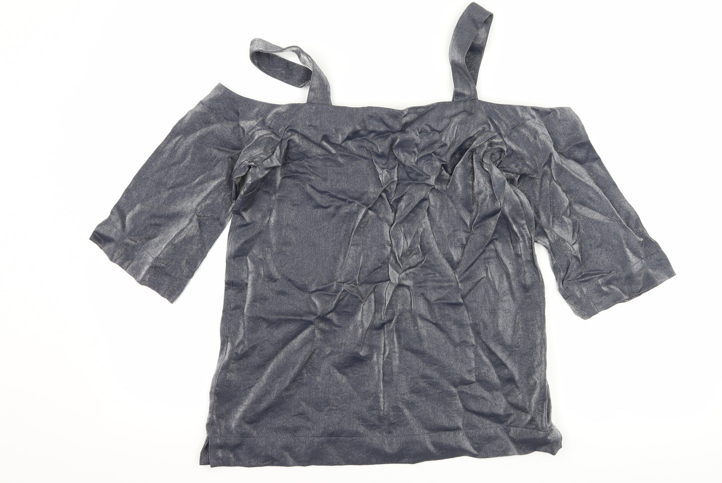 NEXT Womens Silver   Basic T-Shirt Size 8  - Cut Out Shoulder