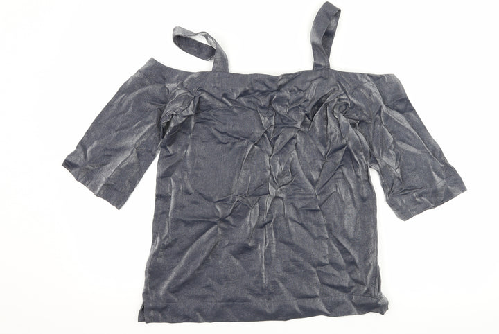 NEXT Womens Silver   Basic T-Shirt Size 8  - Cut Out Shoulder