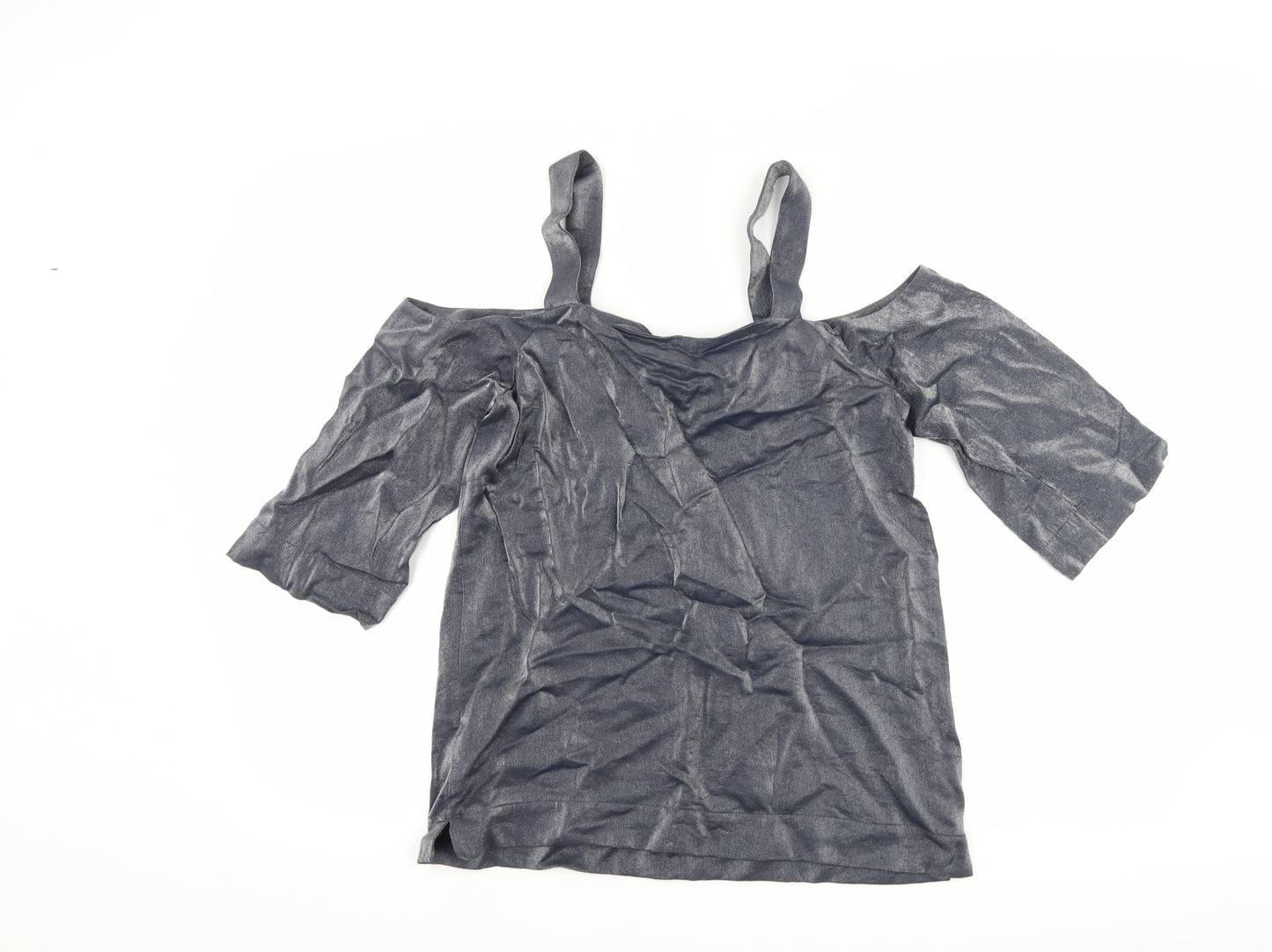 NEXT Womens Silver   Basic T-Shirt Size 8  - Cut Out Shoulder