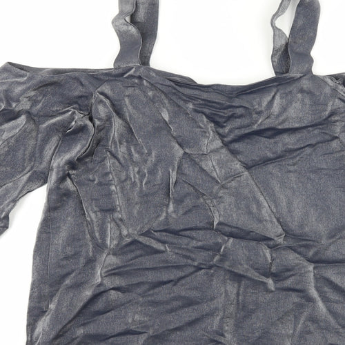 NEXT Womens Silver   Basic T-Shirt Size 8  - Cut Out Shoulder