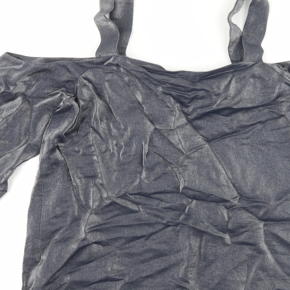 NEXT Womens Silver   Basic T-Shirt Size 8  - Cut Out Shoulder