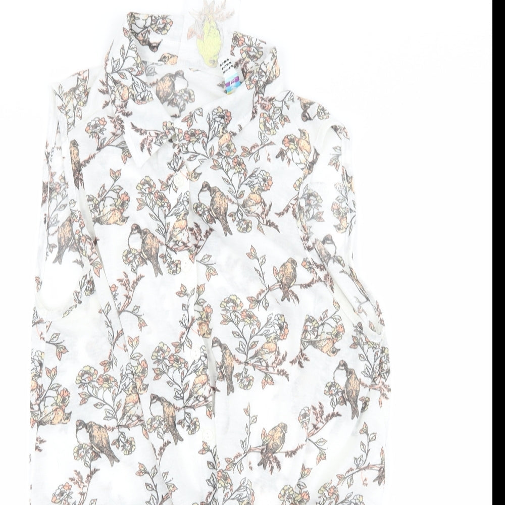 denim co Womens White Floral  Basic Button-Up Size 12