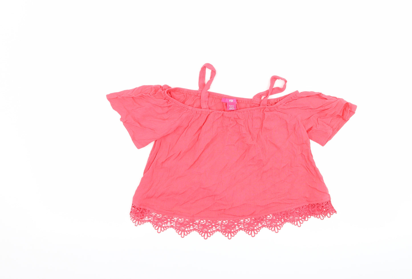 Young Dimension Girls Pink   Basic T-Shirt Size 8-9 Years  - Cut Out Shoulder