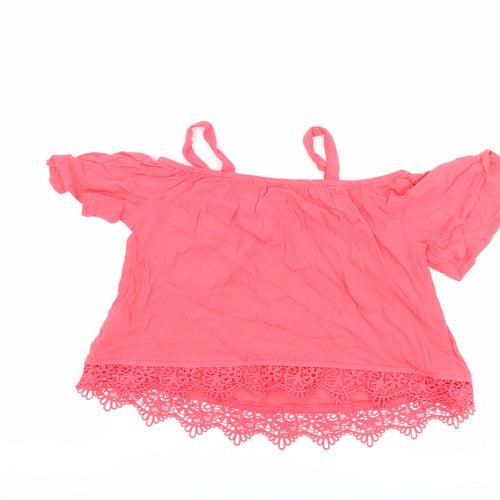 Young Dimension Girls Pink   Basic T-Shirt Size 8-9 Years  - Cut Out Shoulder