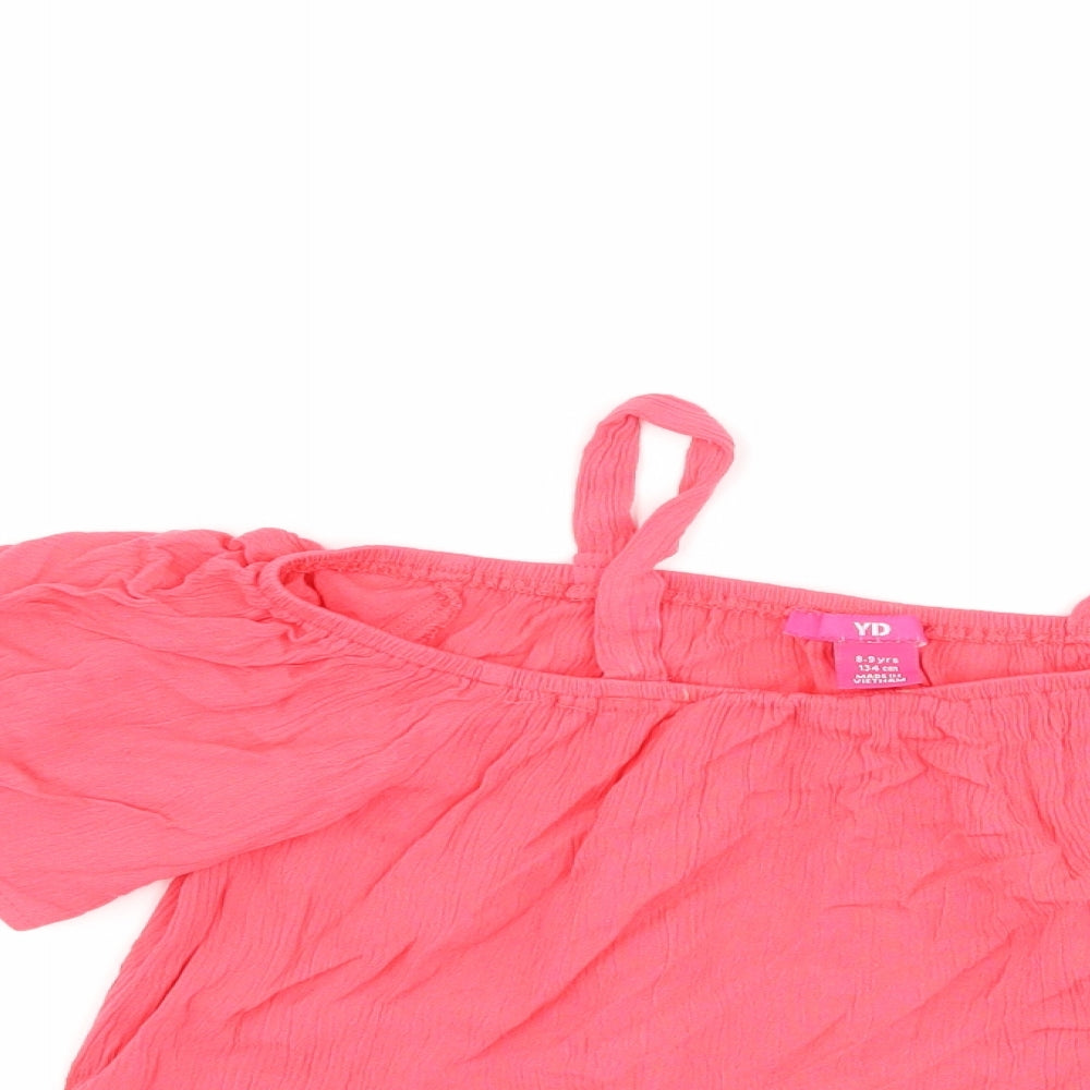Young Dimension Girls Pink   Basic T-Shirt Size 8-9 Years  - Cut Out Shoulder
