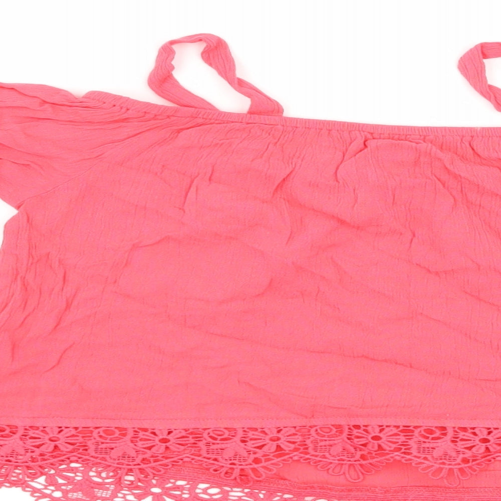 Young Dimension Girls Pink   Basic T-Shirt Size 8-9 Years  - Cut Out Shoulder