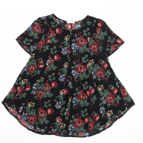 Pins & Needles Womens Black Floral  Basic T-Shirt Size XS