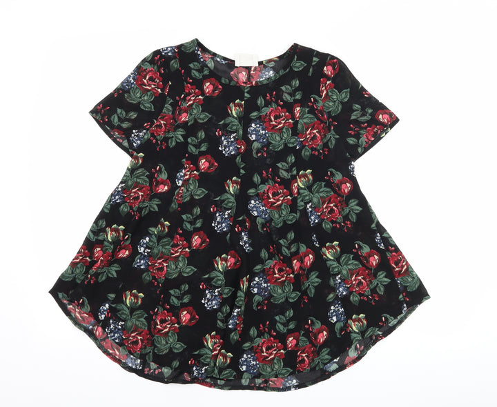 Pins & Needles Womens Black Floral  Basic T-Shirt Size XS