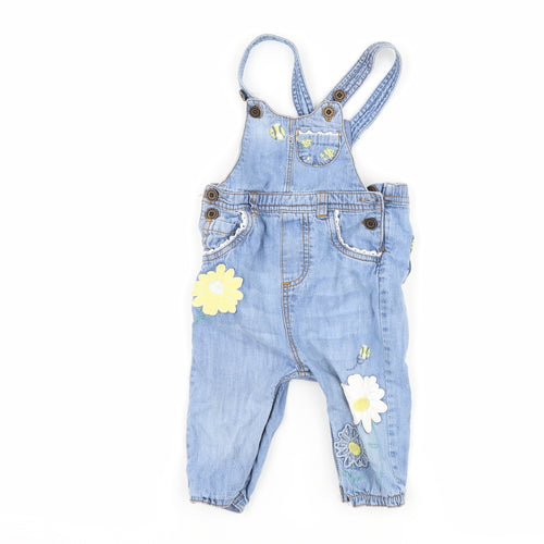 NEXT Girls Blue Floral  Dungaree One-Piece Size 9-12 Months