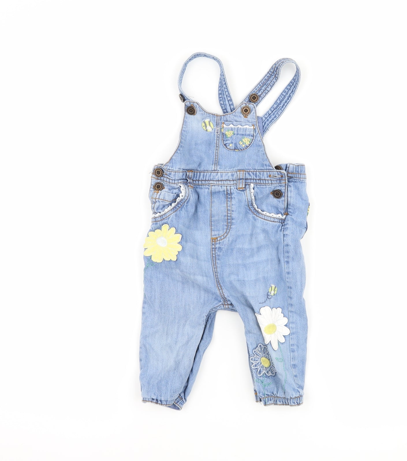 NEXT Girls Blue Floral  Dungaree One-Piece Size 9-12 Months