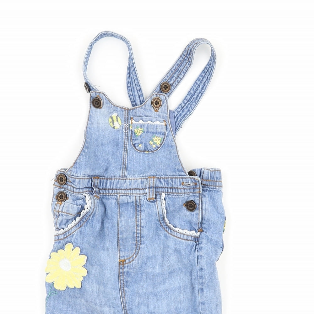 NEXT Girls Blue Floral  Dungaree One-Piece Size 9-12 Months