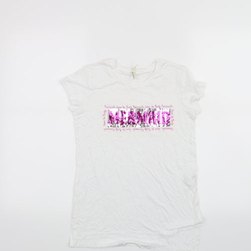 YD Girls White   Basic T-Shirt Size 9-10 Years