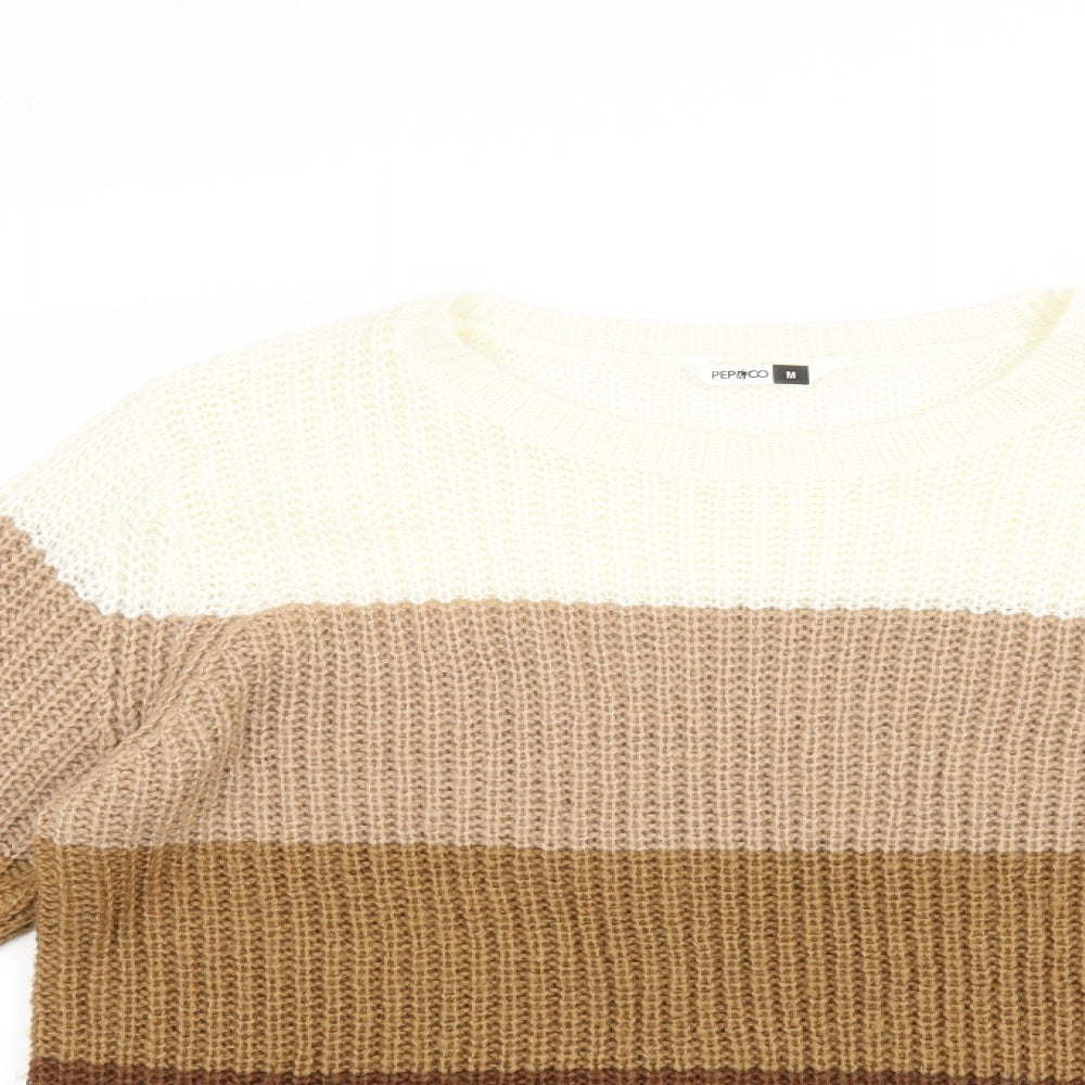 PEP&CO Womens Brown Striped  Pullover Jumper Size 12